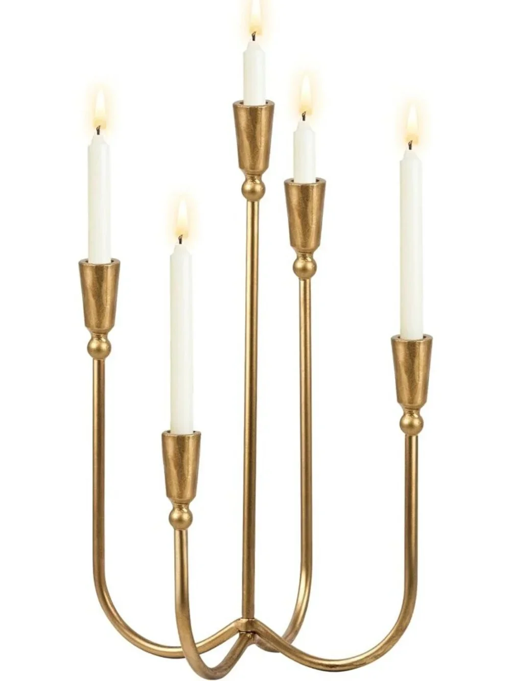 Elegant 5 Arm Antique Brass Candelabra Candle Holder - 17.5'' Tall Gold Decor